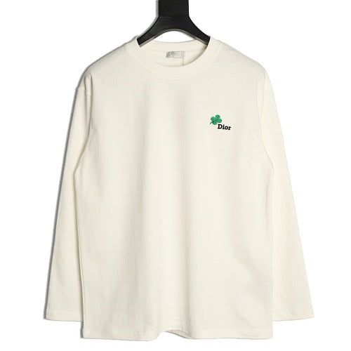 Dior Clover Embroidered Long-Sleeve Shirt white background front view